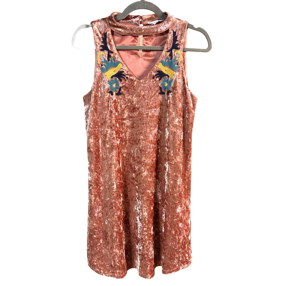 THML Karrah Velour‎ Floral Embroidered Choker Keyhole Neck Dress Sz XS/S